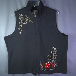 Holiday‎ Editions Fleece Full Zip Christmas Vest Size 2X Embroidery WhimsiGoth